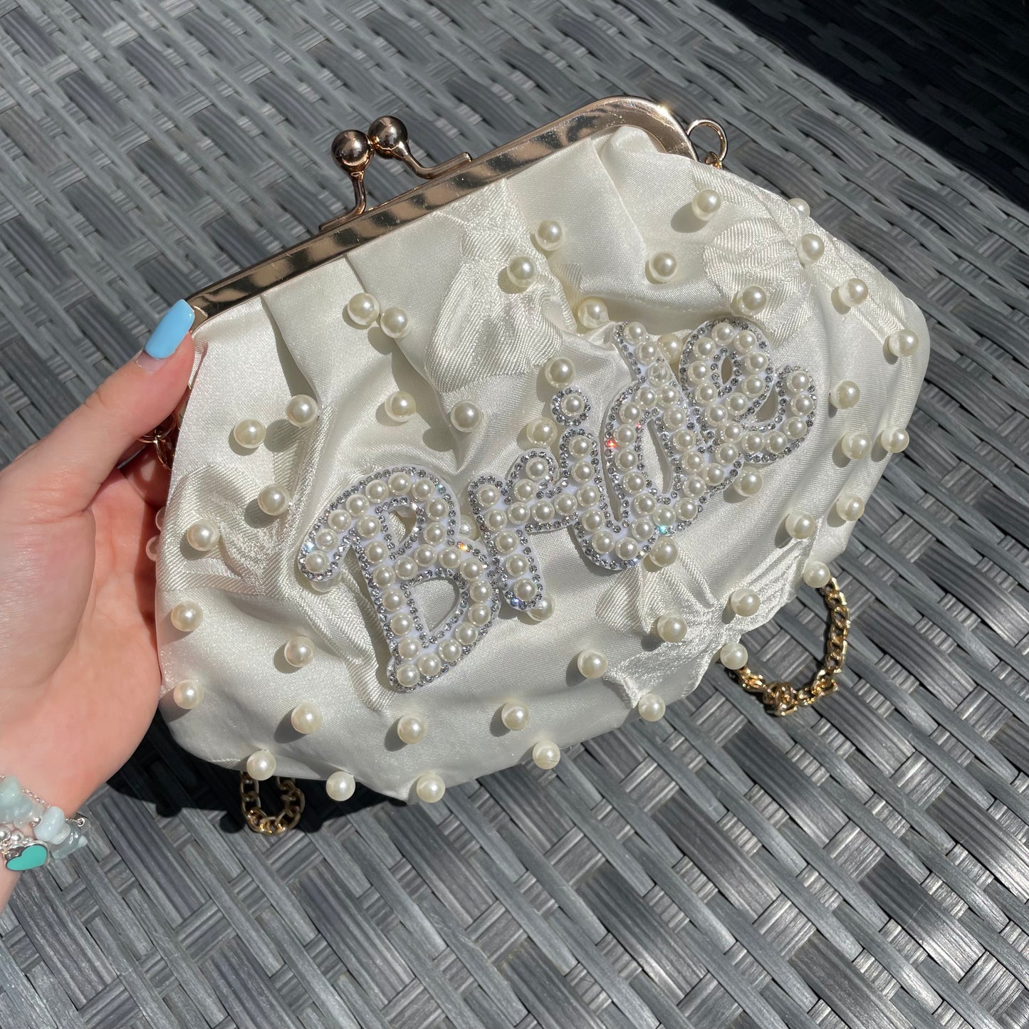 Bride Pearl Kiss Lock Clutch Cross Body Bag