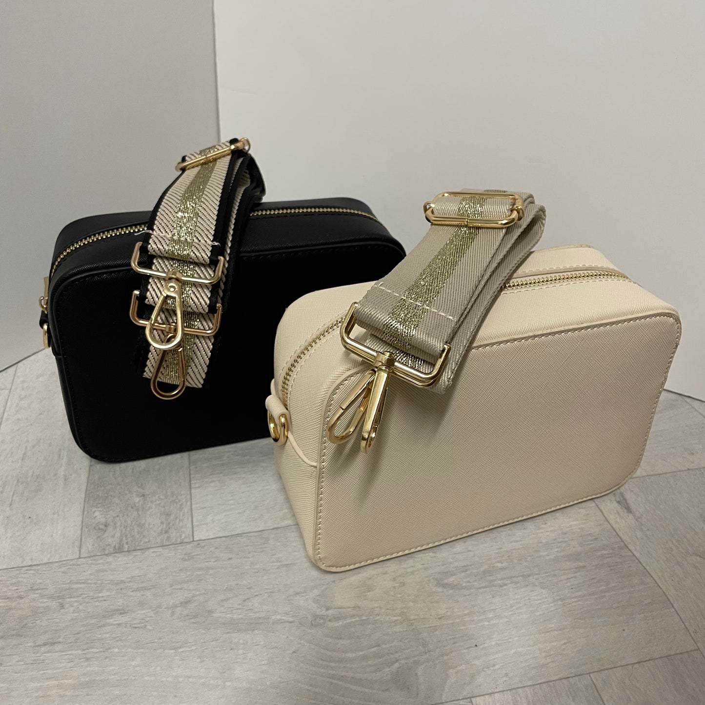 Champagne Stripe Gold Hardware Bag Straps
