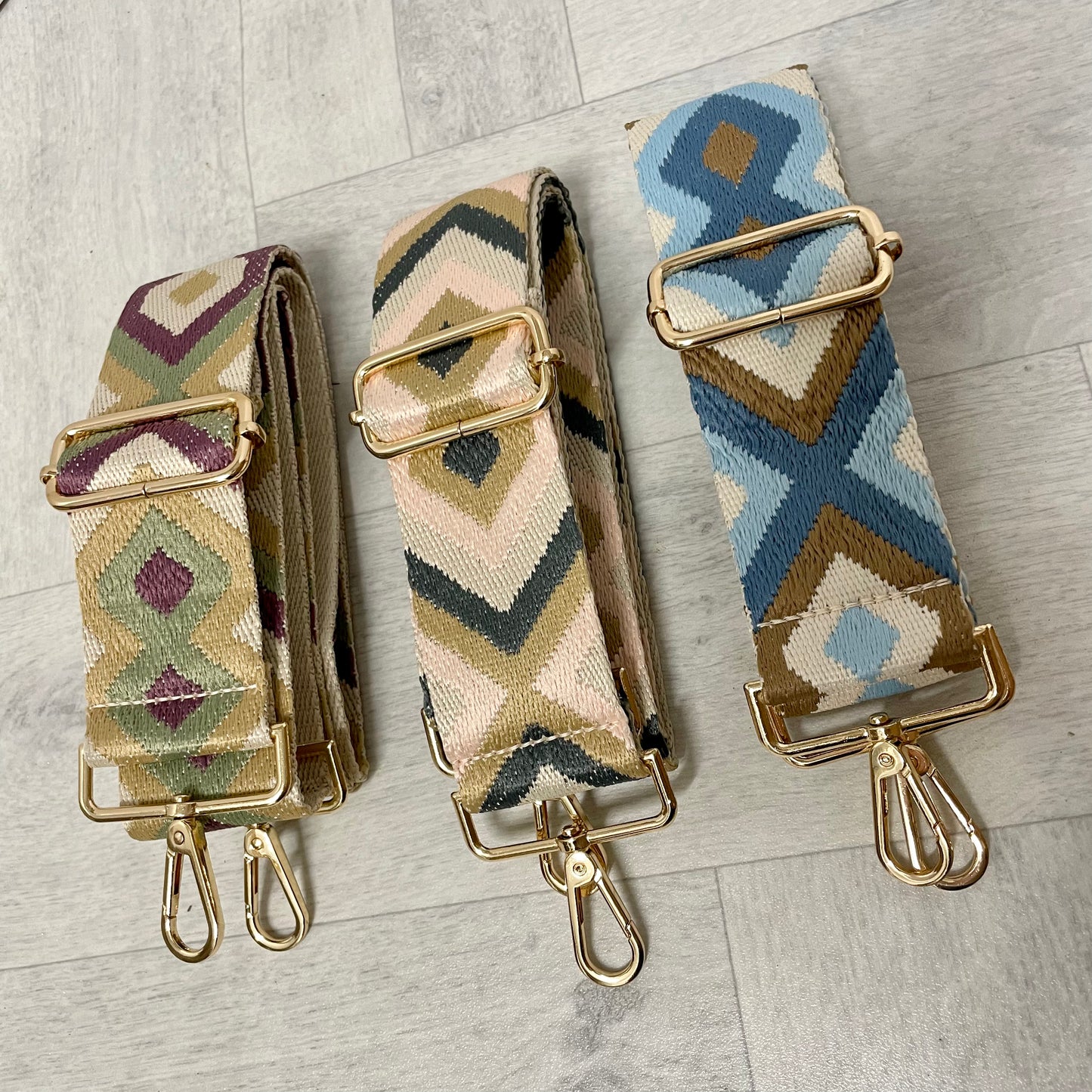 Thick Triangle Embroidered Gold Hardware Bag Straps