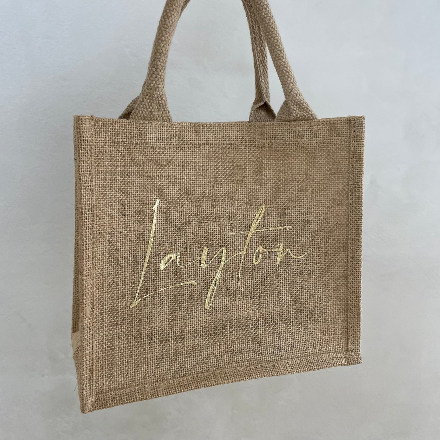 Personalised Square Jute Lunch Bridesmaid Top Handle Gift Bag