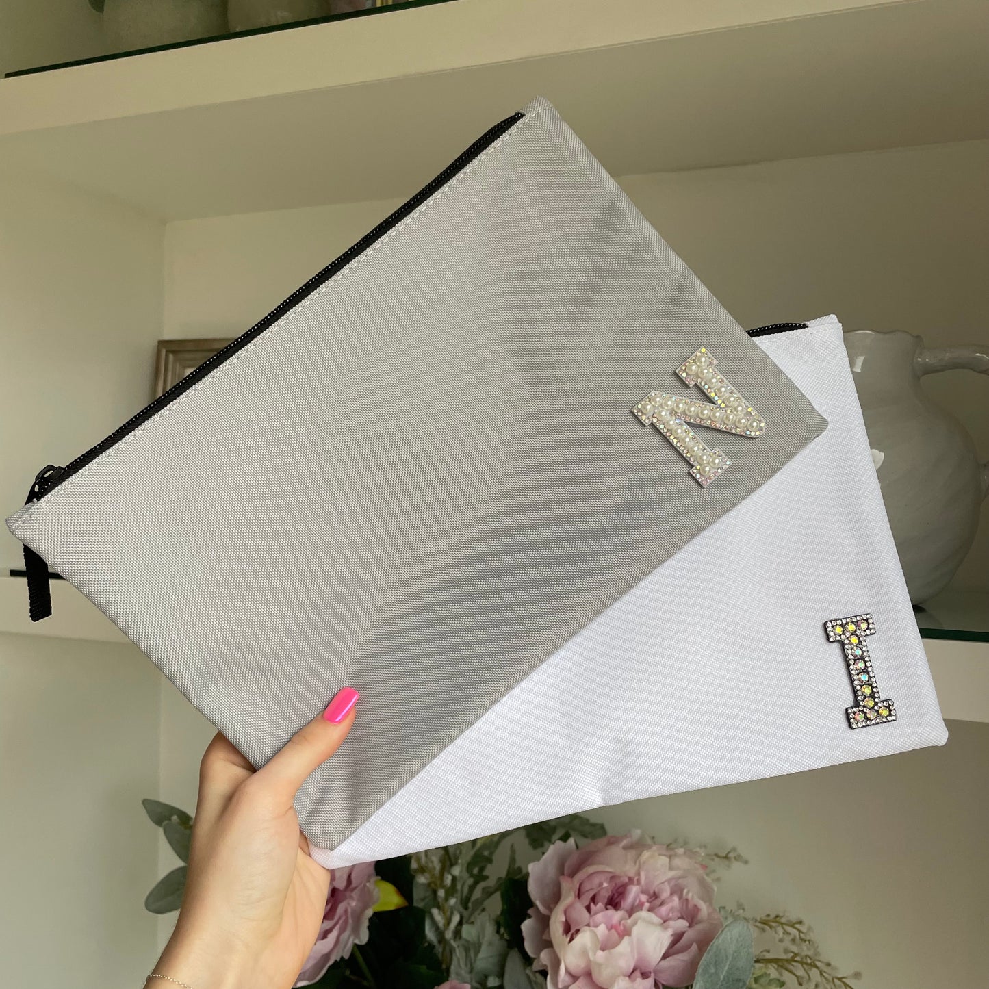 Personalised Zip Pouch Clutch Patch Toiletry Makeup Cosmetic Bag
