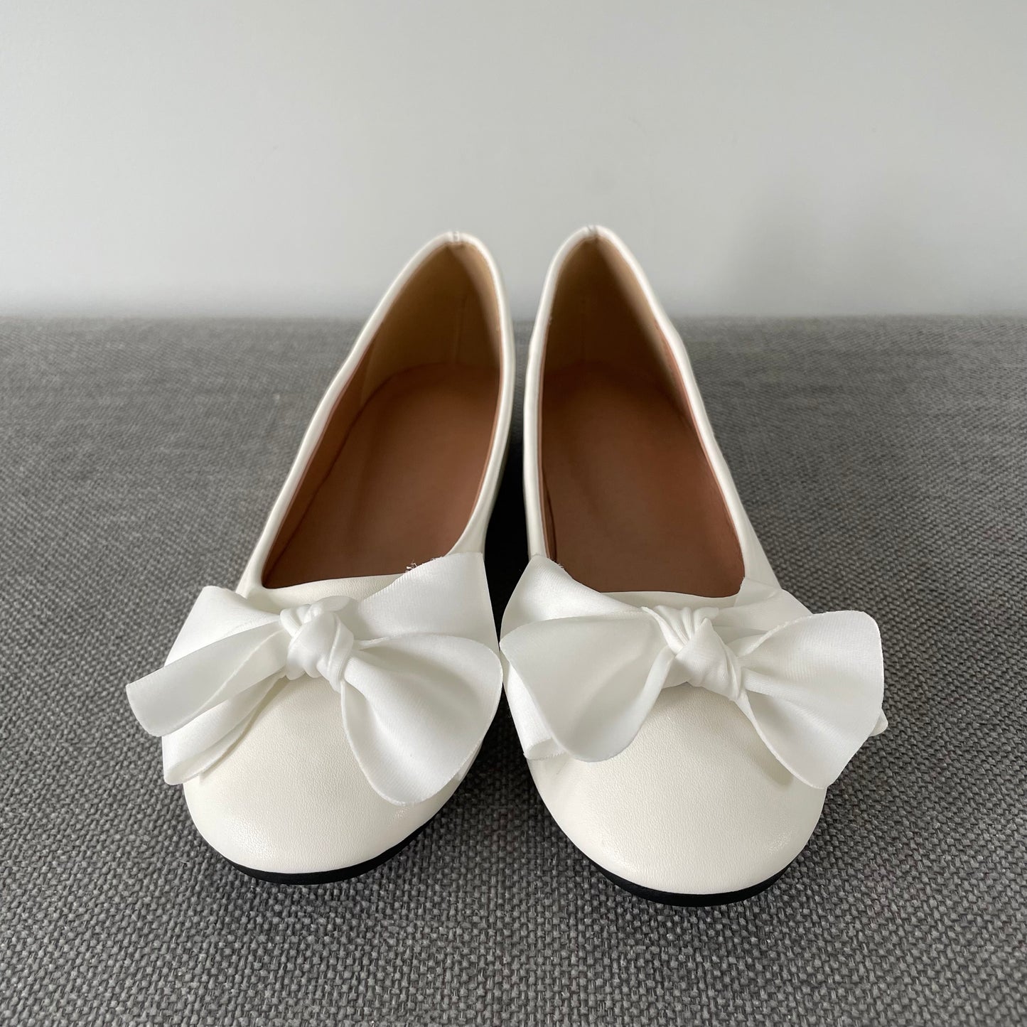 Personalised Bridal Prom White Bow Pump Slip On Flats