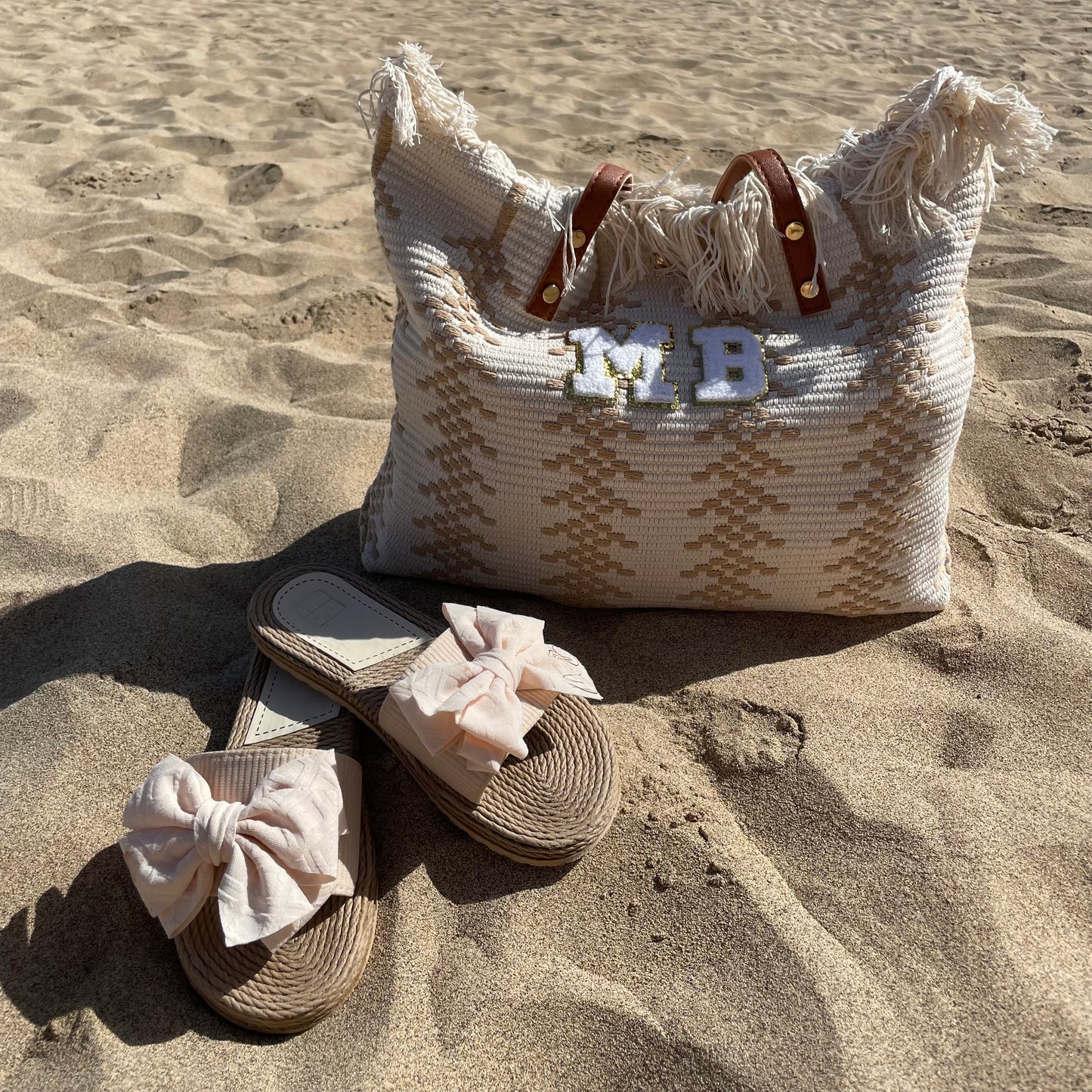 Personalised Nude Bow Summer Sliders Sandals