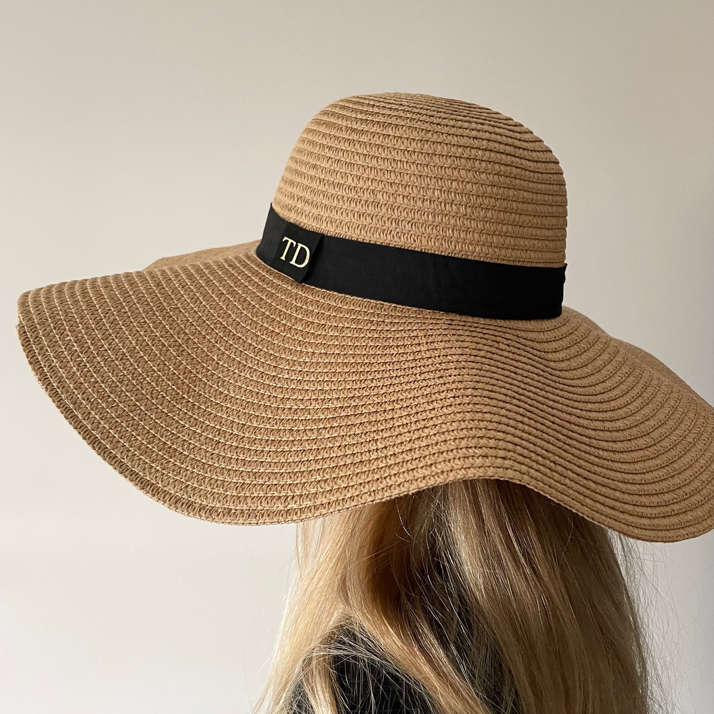Personalised Large Floppy Initial Monogram Beach Summer Sun Hat Straw Hat