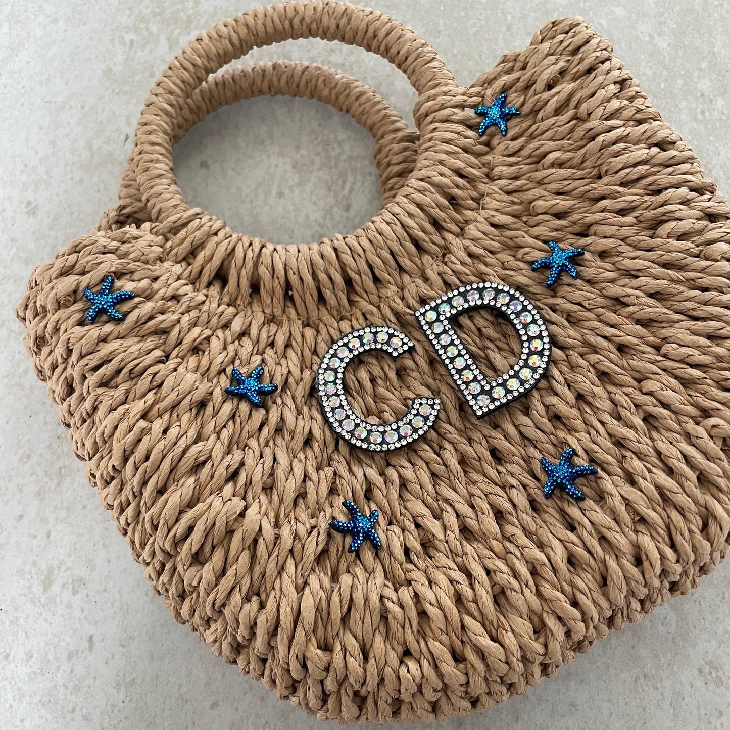 Personalised ADA Blue Starfish Straw Basket Bag