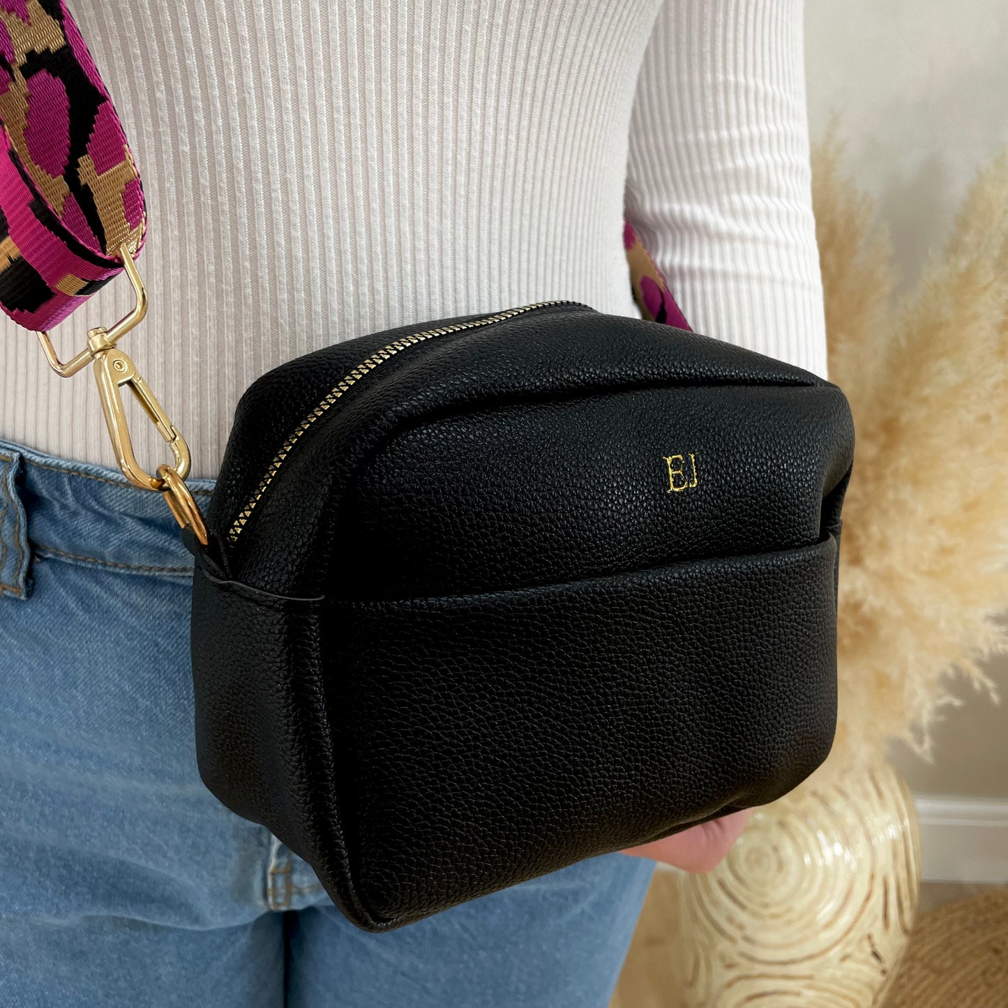Personalised ELLIE Embossed Faux Leather Leopard Print Cross Body Bag & Purse Set