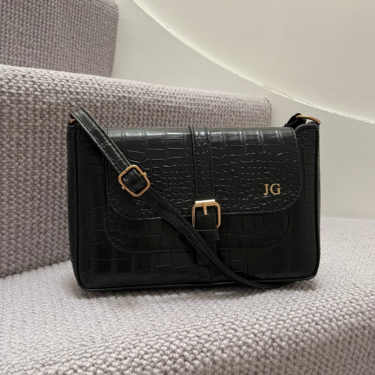 Personalised CATHERINE Croc Buckle Satchel Cross Body Bag