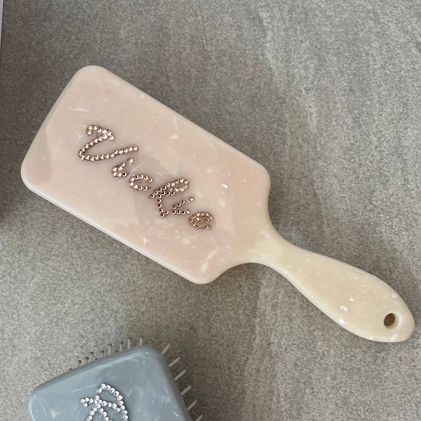 Personalised Marble Diamante Hair Brush