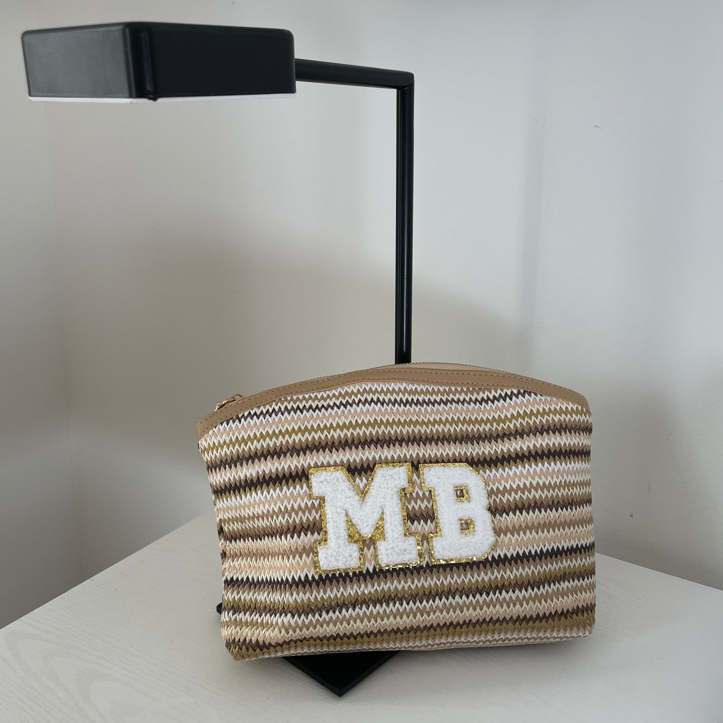 Personalised Chevron Zig Zag Makeup Bag Clutch Patch Toiletry Pouch Cosmetic Bag