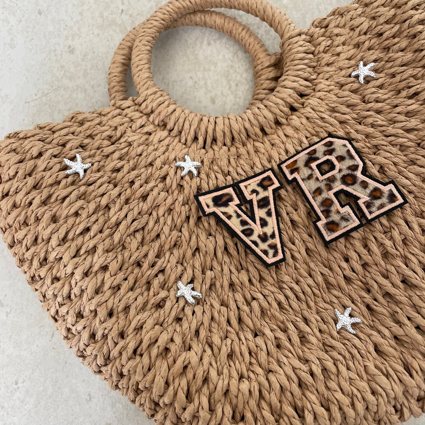 Personalised ADA Silver Starfish Straw Basket Bag