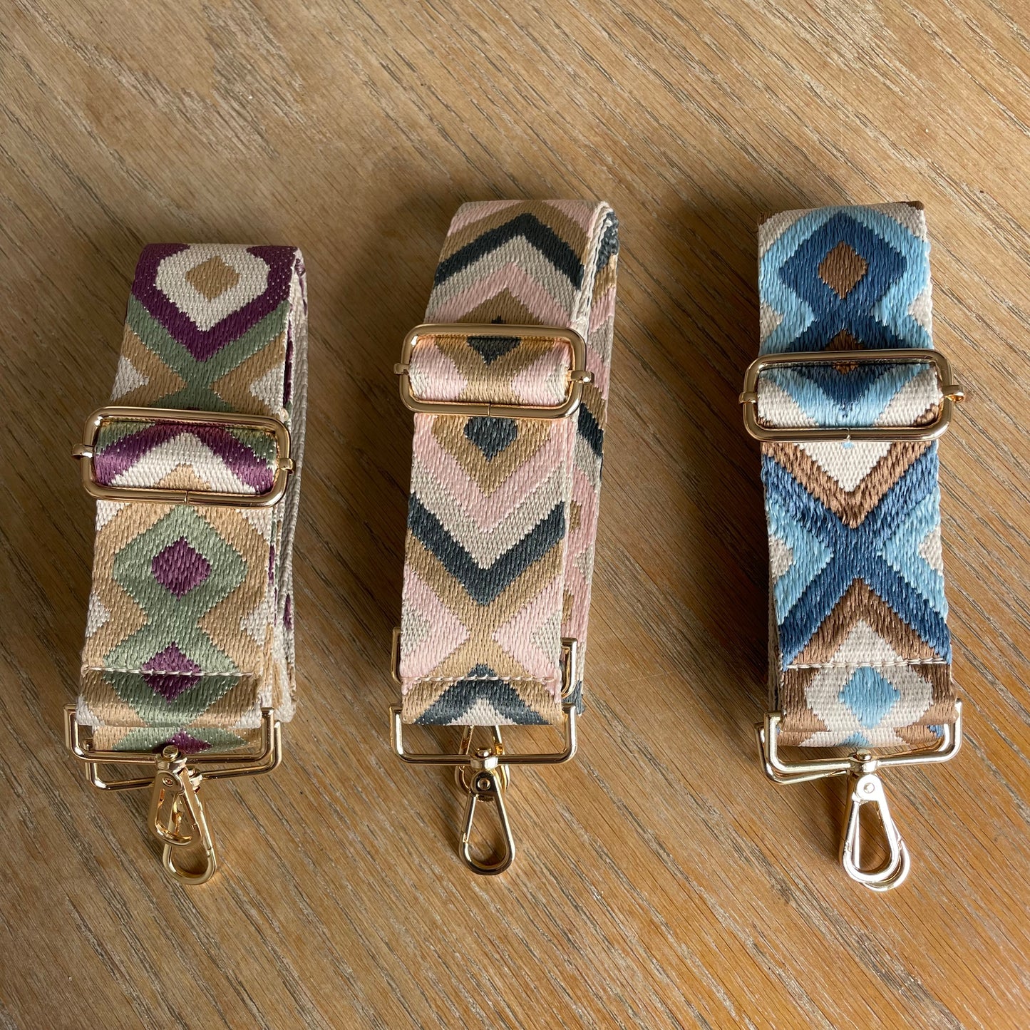 Thick Triangle Embroidered Gold Hardware Bag Straps