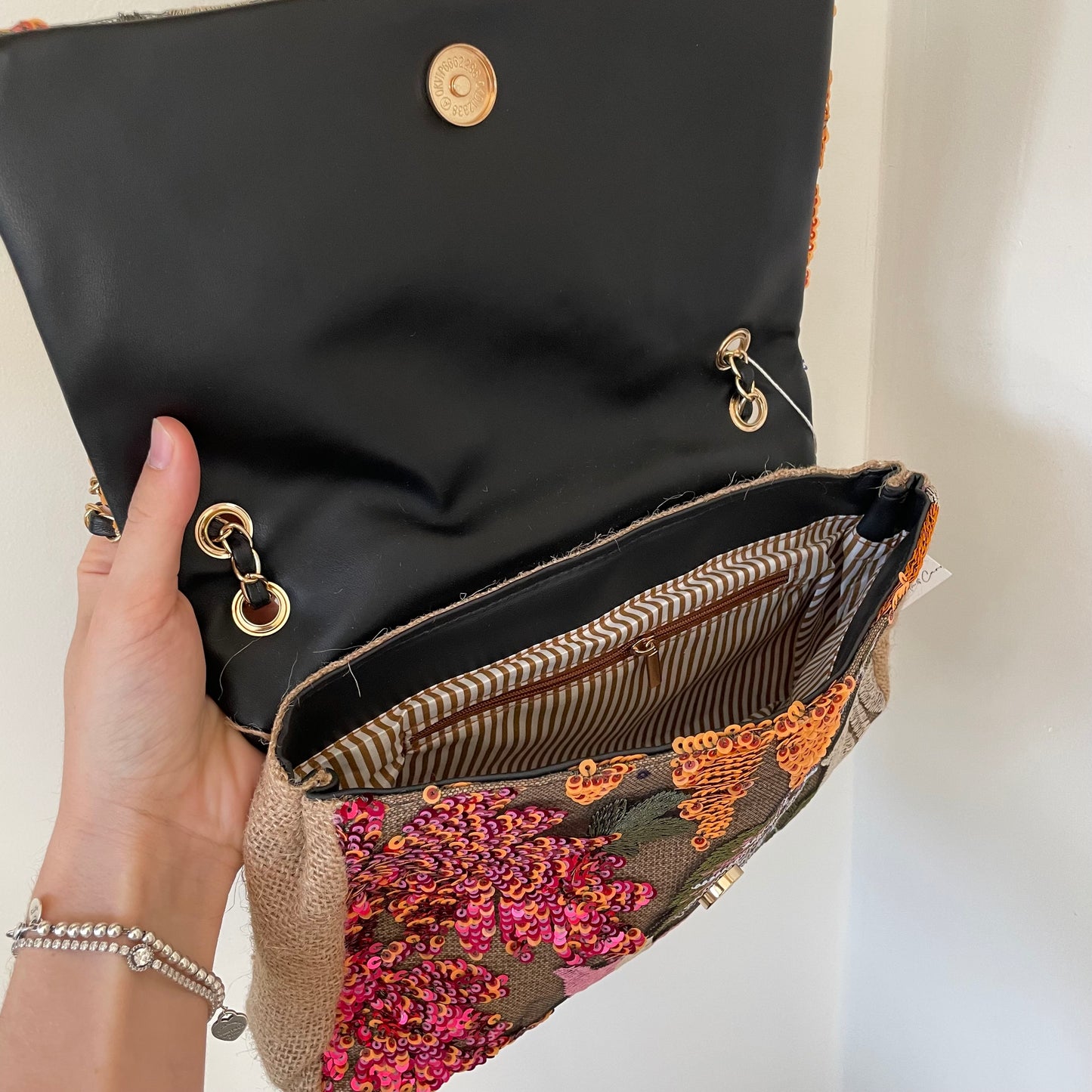 Personalised Floral Sequin Chain Cross Body Shoulder Bag