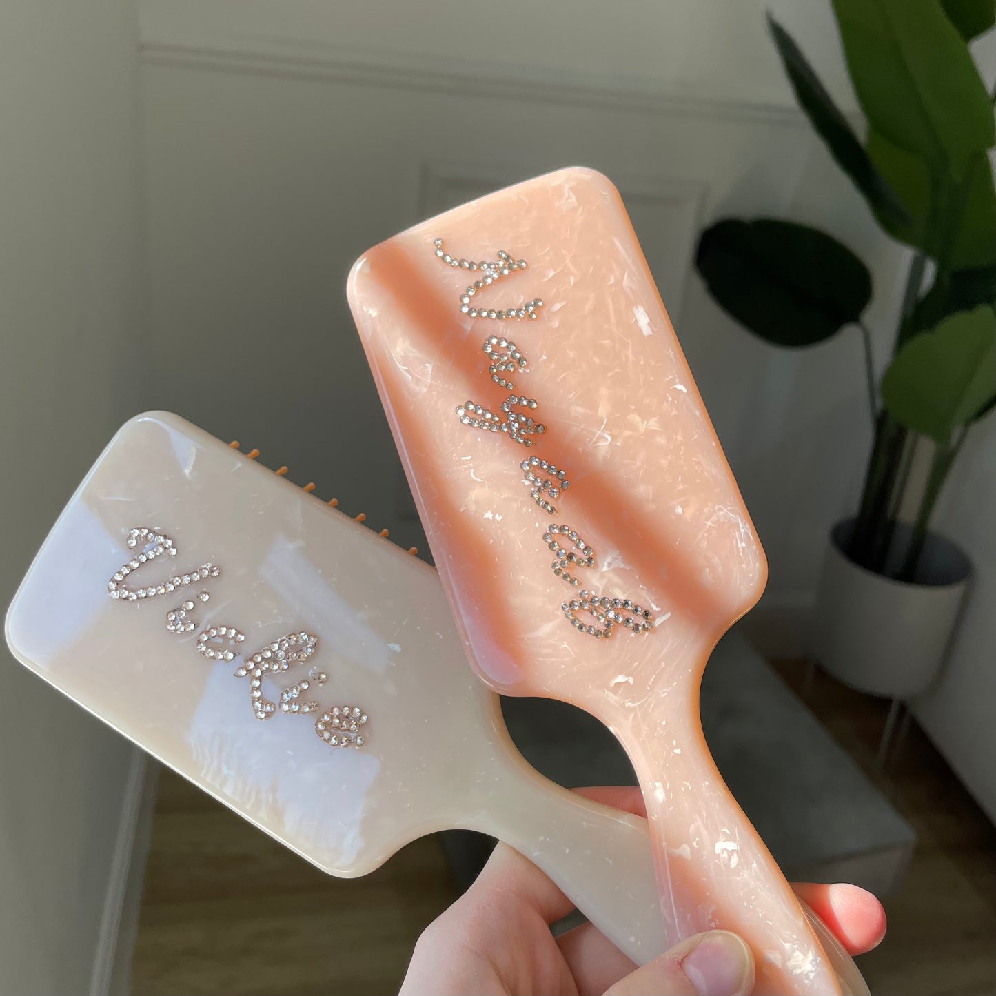 Personalised Marble Diamante Hair Brush