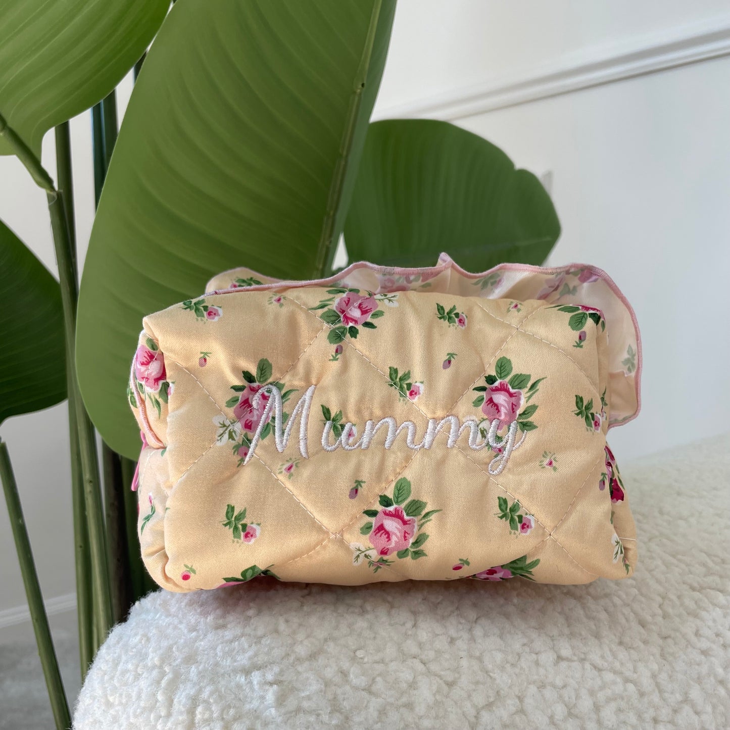 Personalised Ruffle Embroidered Makeup Cosmetic Bag