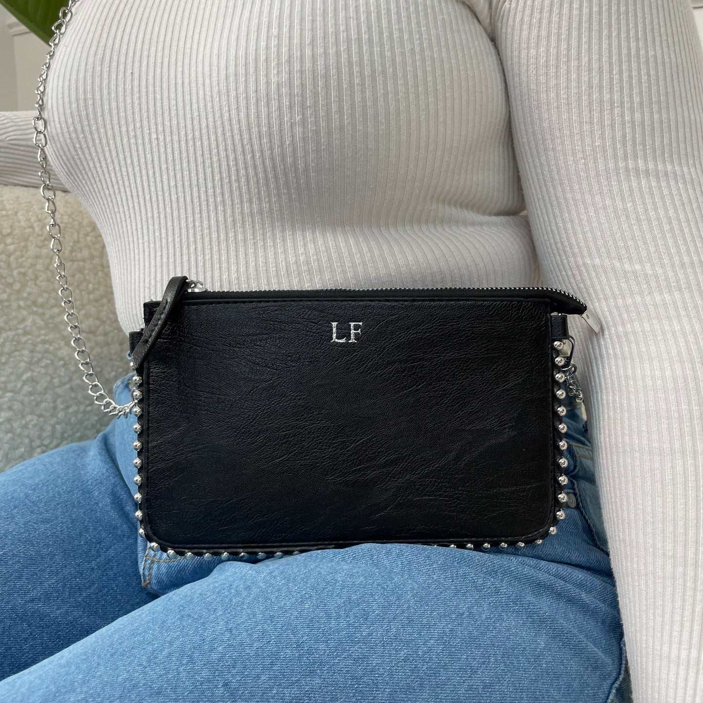 Personalised Embossed SADIE Studded Cross Body Bag