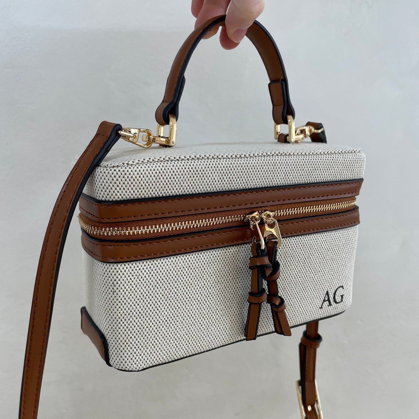 Personalised Canvas & Faux Leather Box Cross Body Bag