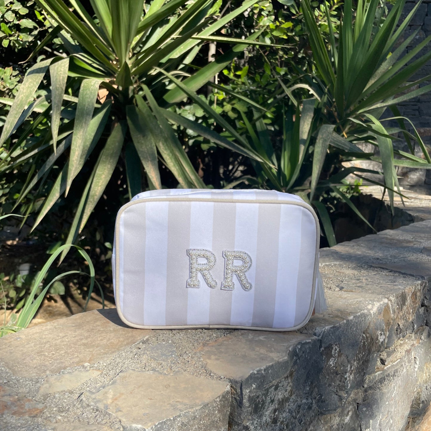 Personalised Stripe Tassel Makeup Cosmetic Bag