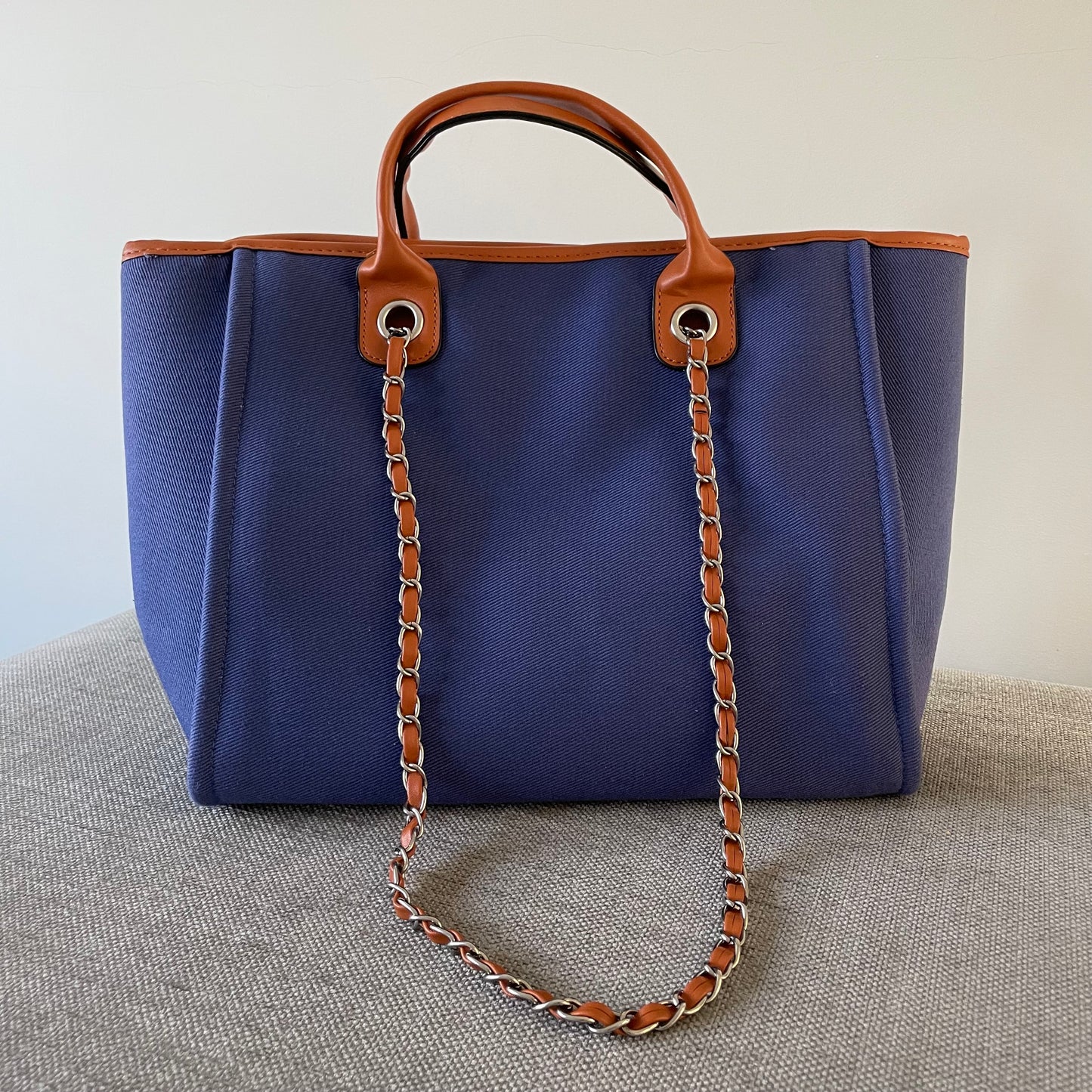 Personalised Navy & Tan Large Chain Initial Tote Bag