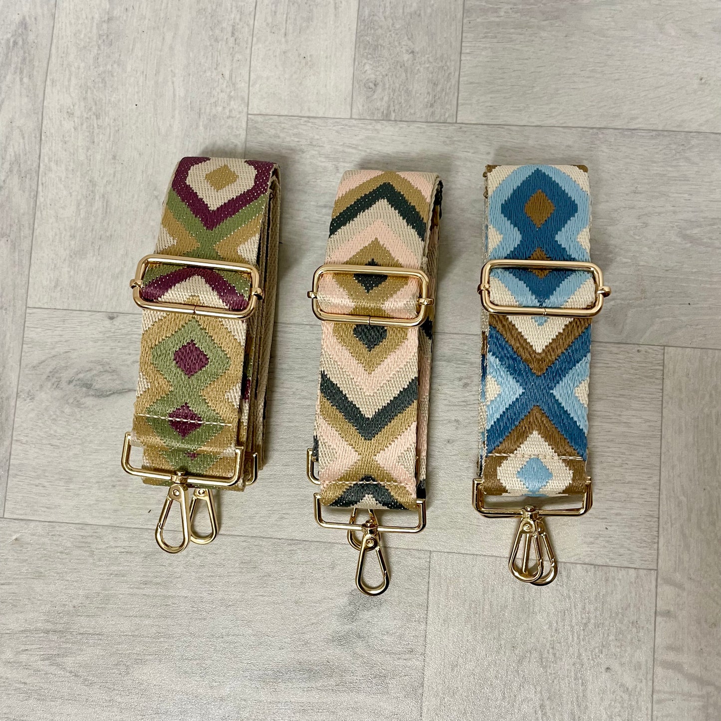 Thick Triangle Embroidered Gold Hardware Bag Straps