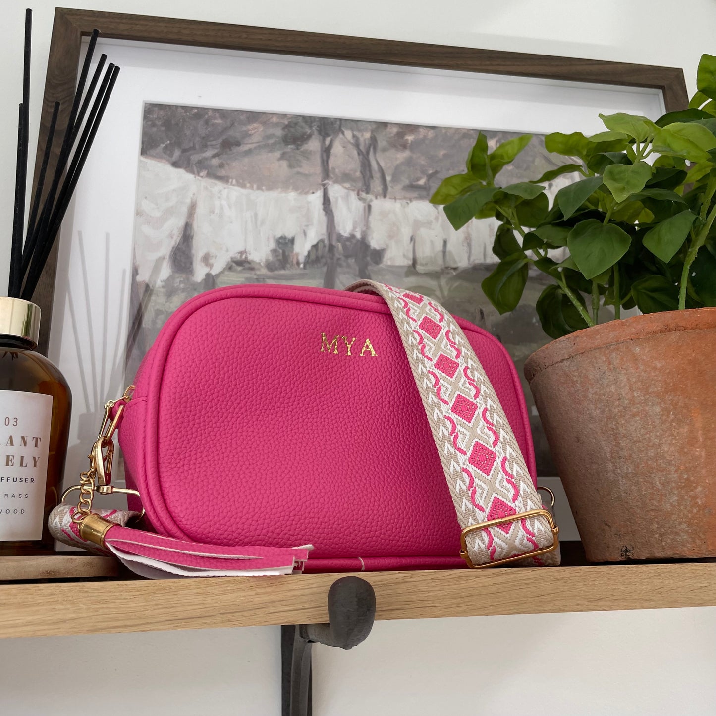 Personalised MAE Embossed Faux Leather Tassel 2 Strap Cross Body Bag