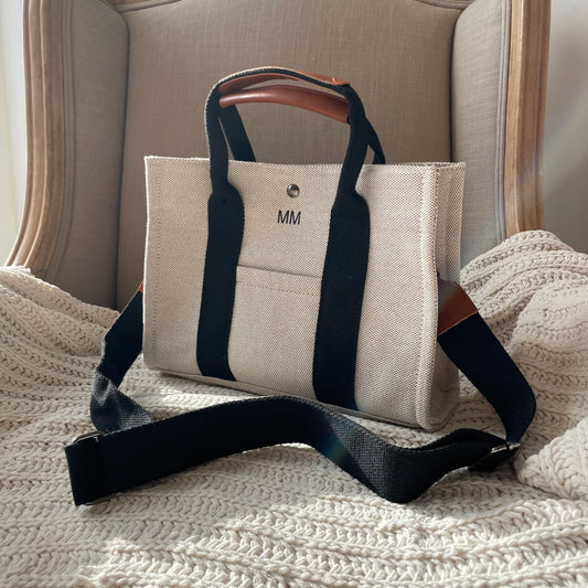 Personalised GINA Linen Contrast Handle Cross Body Bag