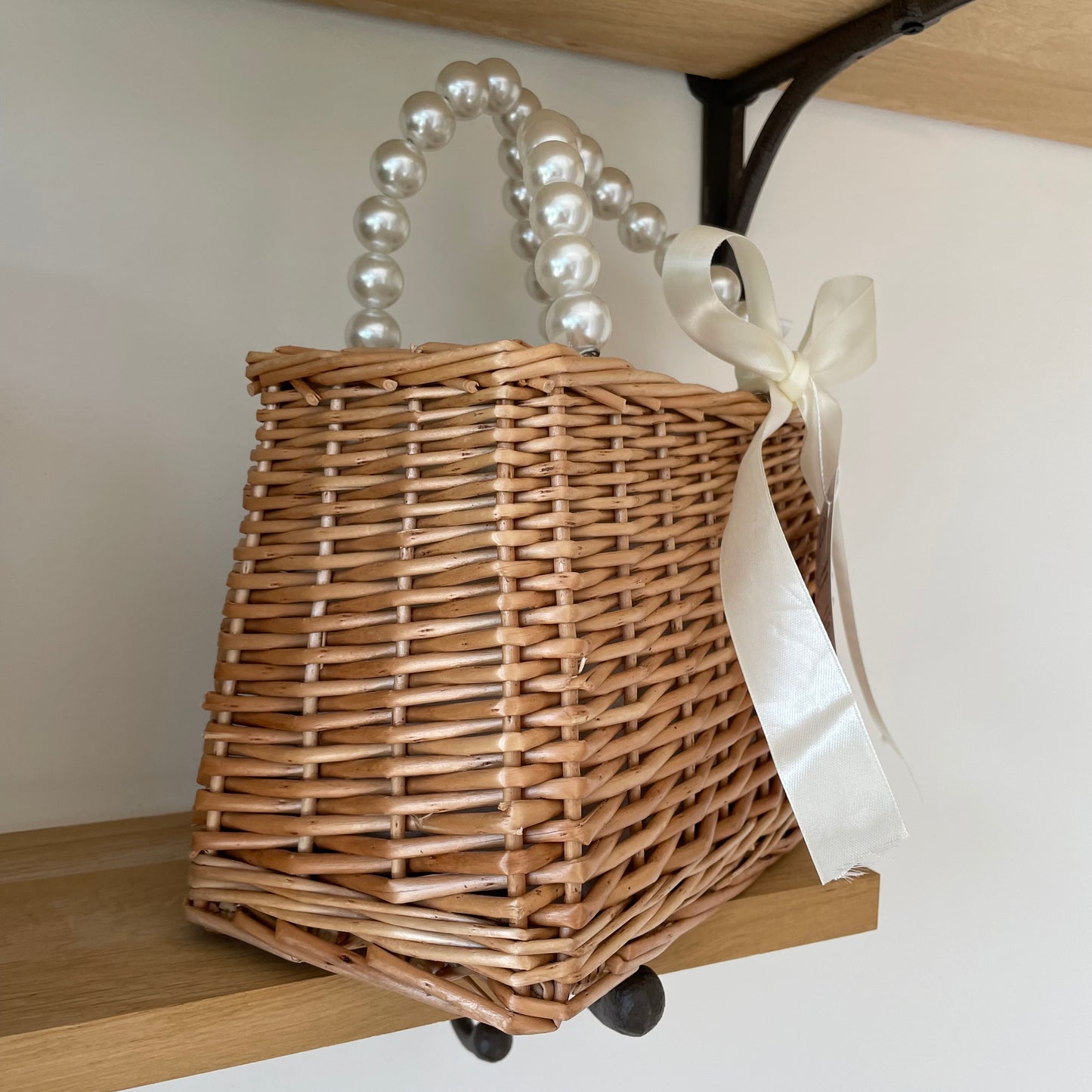 Personalised Pearl Handle Wicker Basket Bag