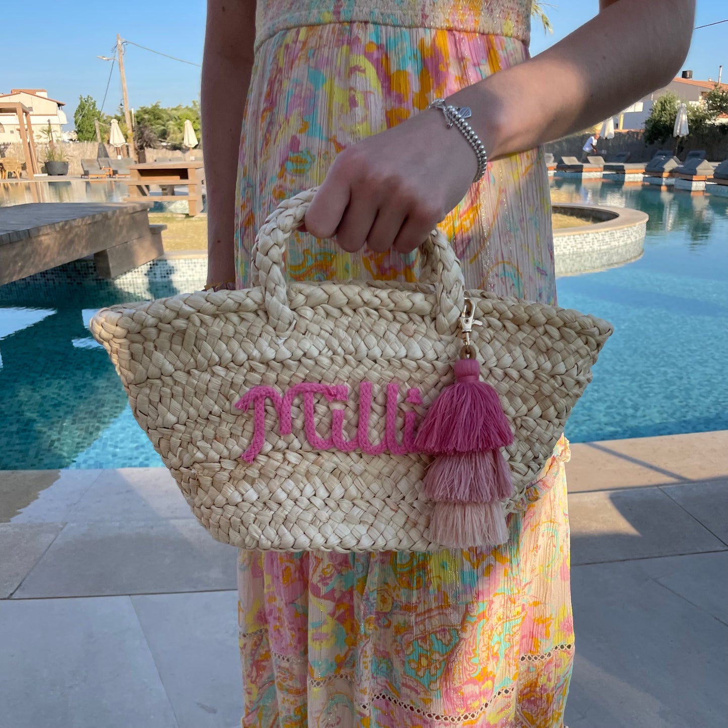 Personalised Mini Straw Basket Bags