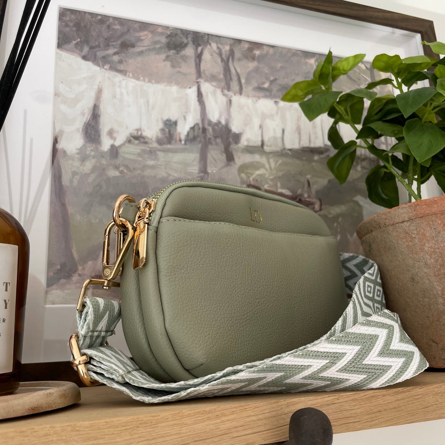 Personalised LOLA Embossed Faux Leather Chevron Cross Body Bag