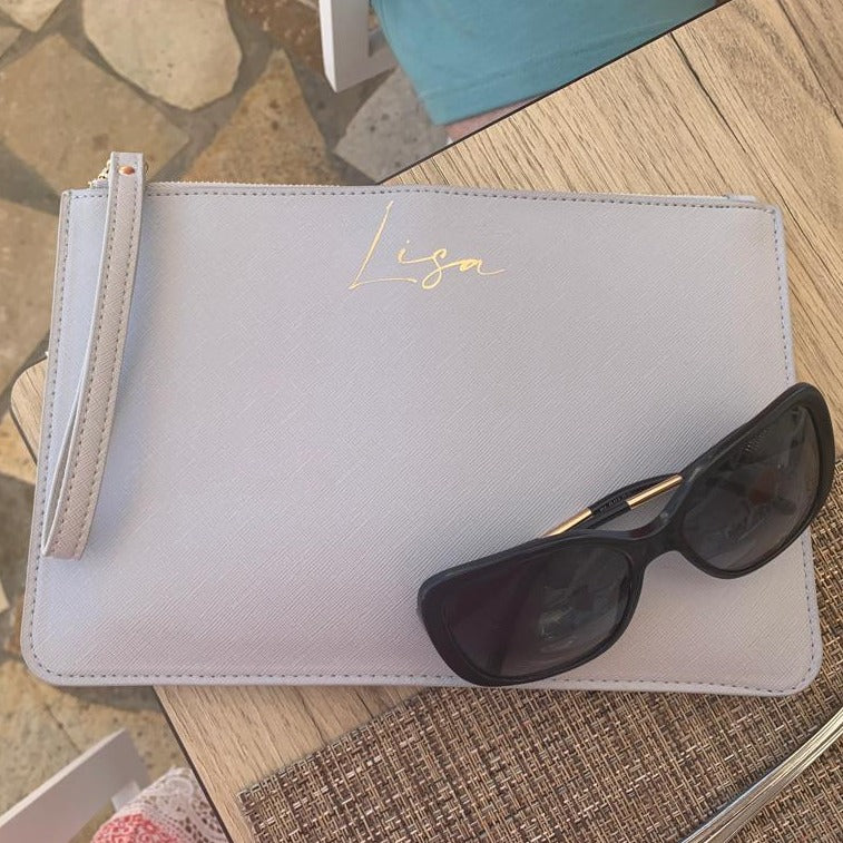 Personalised Saffiano Leather Clutch Bag Zip Pouch
