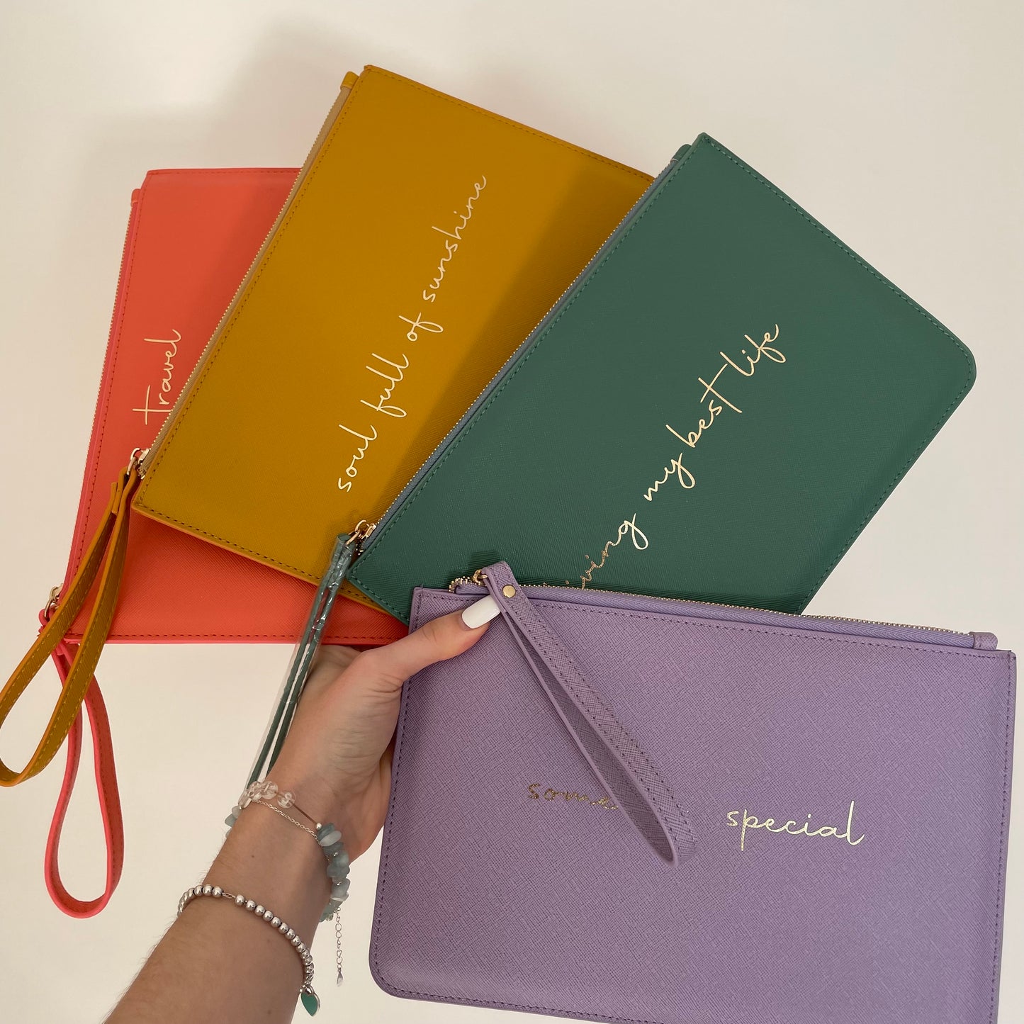 Personalised Saffiano Leather Clutch Bag Zip Pouch