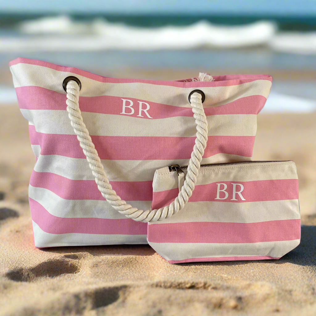 Personalised PALMA Rope Canvas Large Tote Beach Shoulder Bag