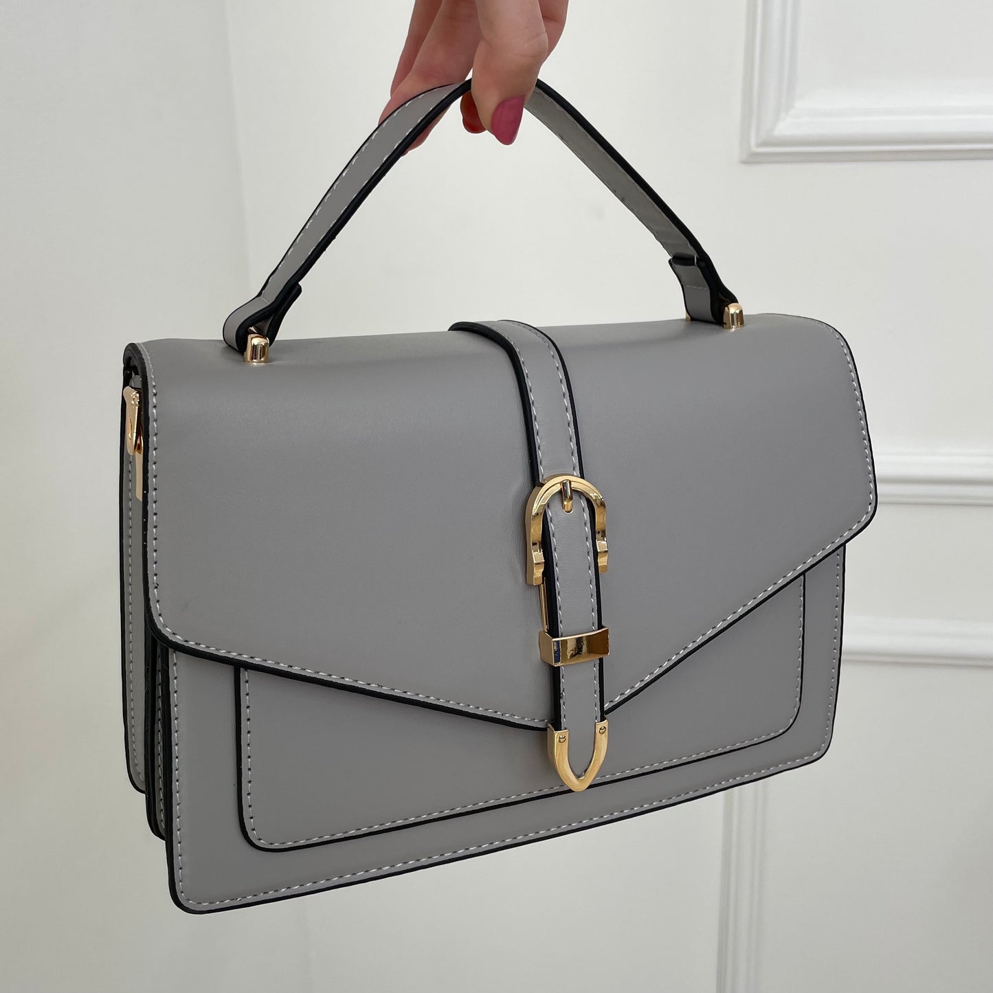 Personalised JANE Buckle Satchel Faux Leather Cross Body Bag