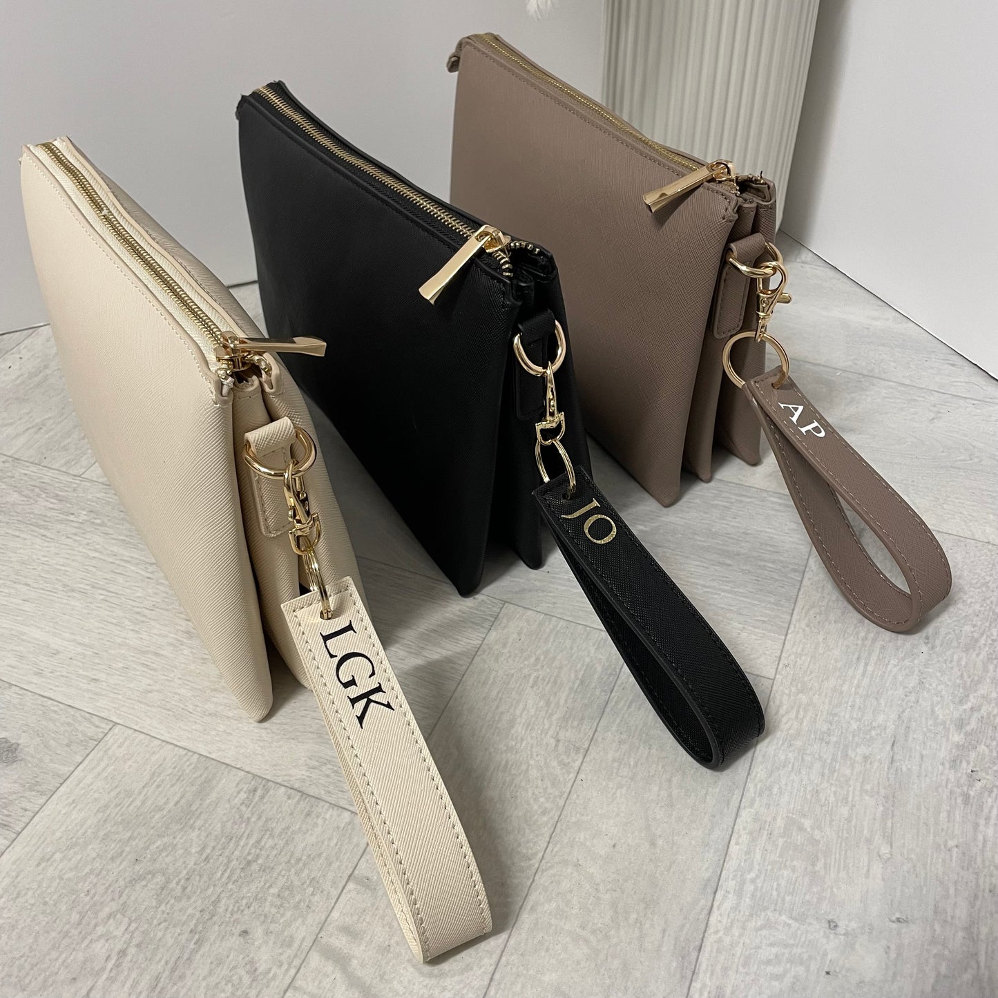 Personalised Saffiano Leather Wristlet Strap Handle key chains key rings