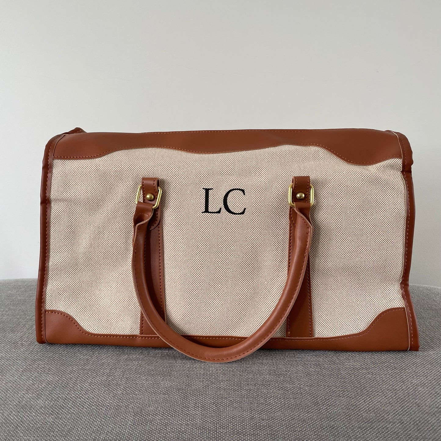 Personalised LILY Canvas & Faux Leather Overnight duffle bag