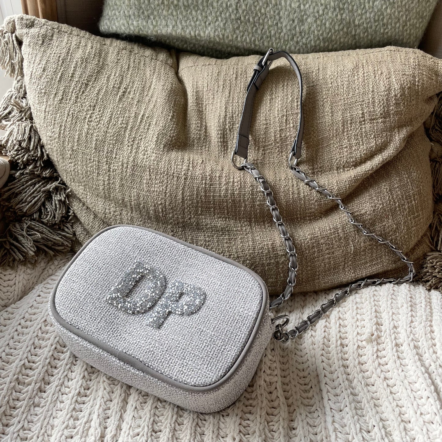 Personalised Crystal Canvas Chain Strap Cross Body Bag