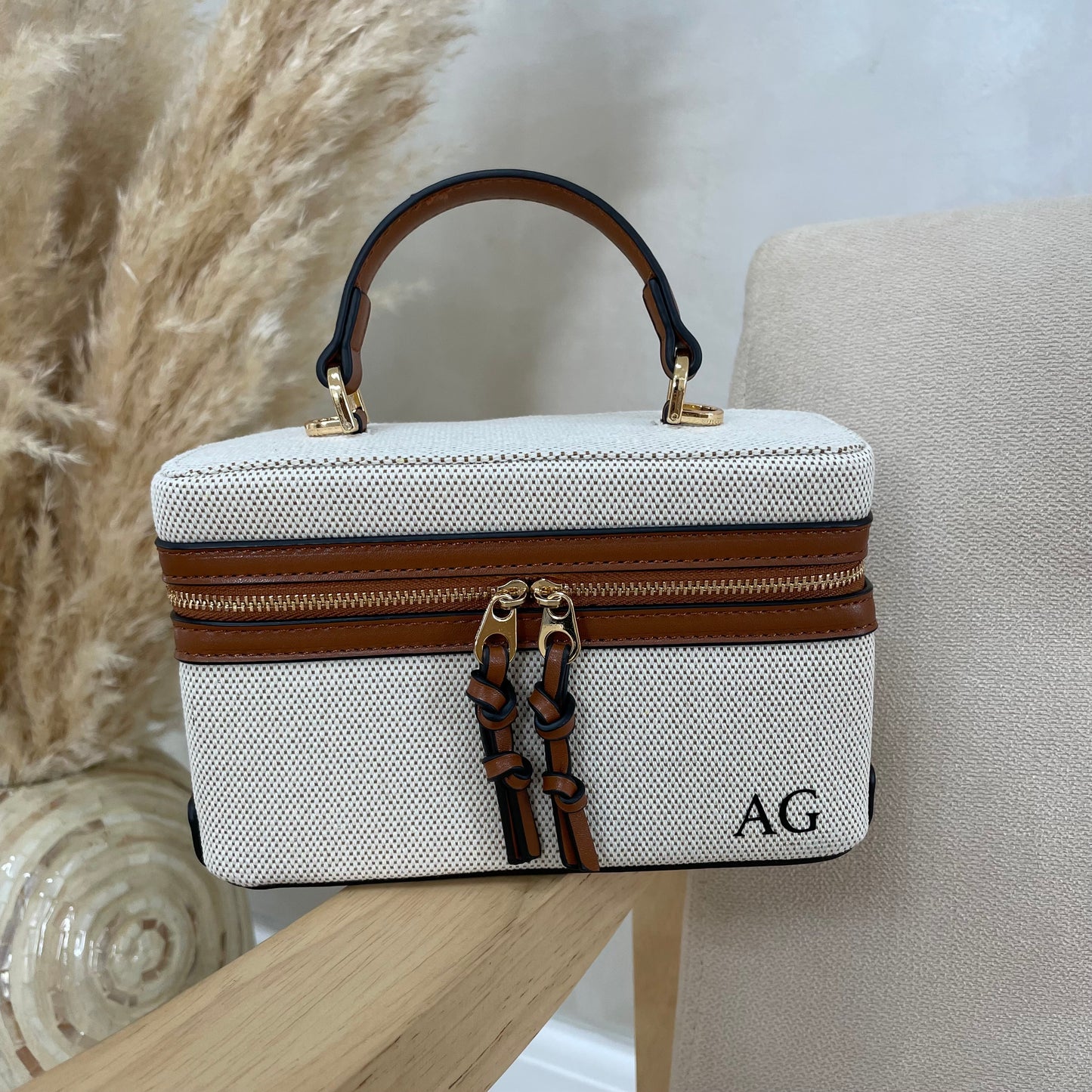 Personalised Canvas & Faux Leather Box Cross Body Bag
