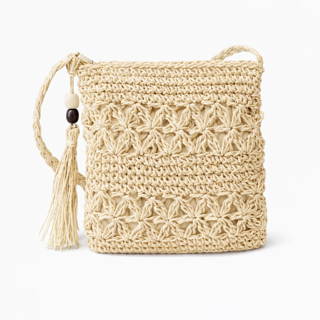 Straw tassel cross body bag