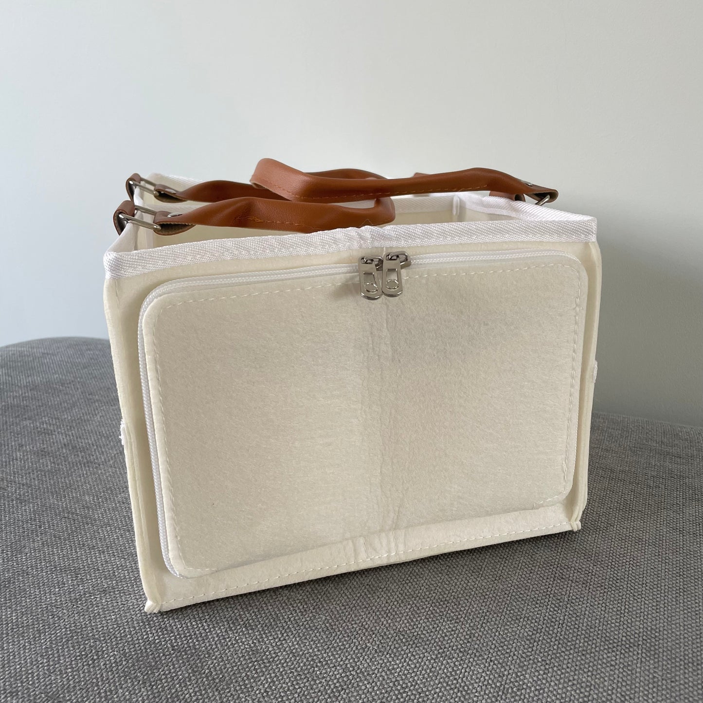 Personalised Felt With Brown Handles Nappy Changing Organiser Bag