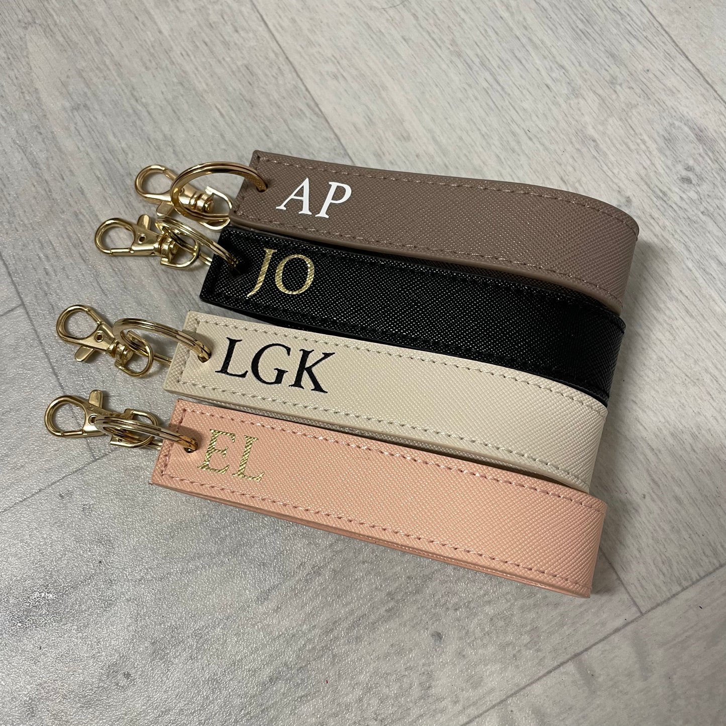 Personalised Saffiano Leather Wristlet Strap Handle key chains key rings