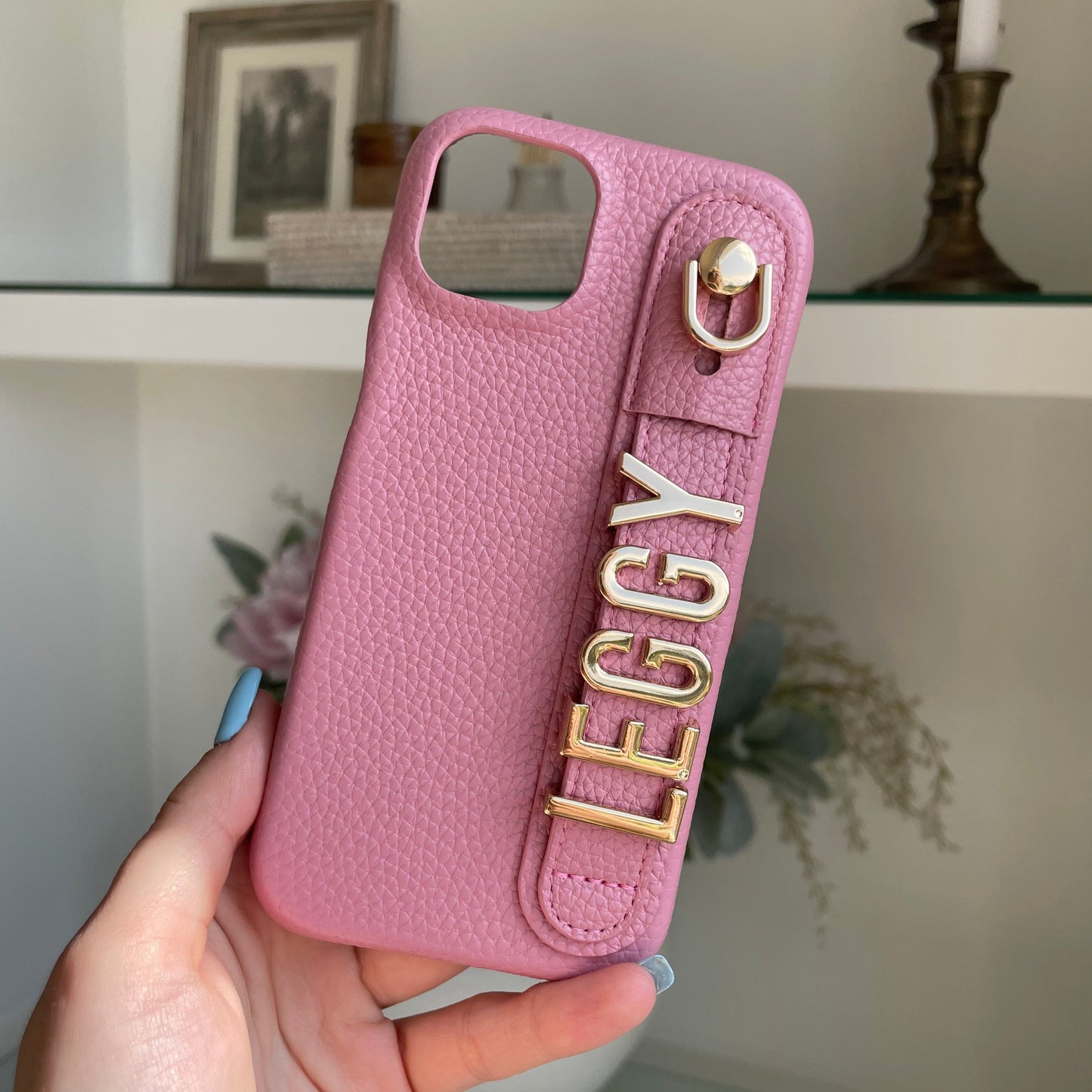 Personalised Faux Leather Name Holdall Strap Phone Case