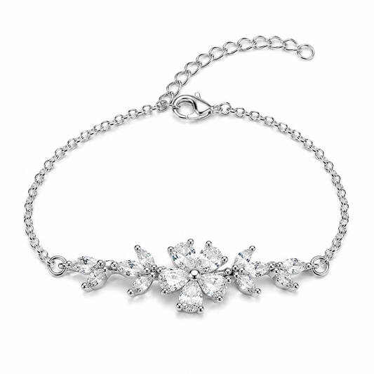 Silver flower chain bracelet