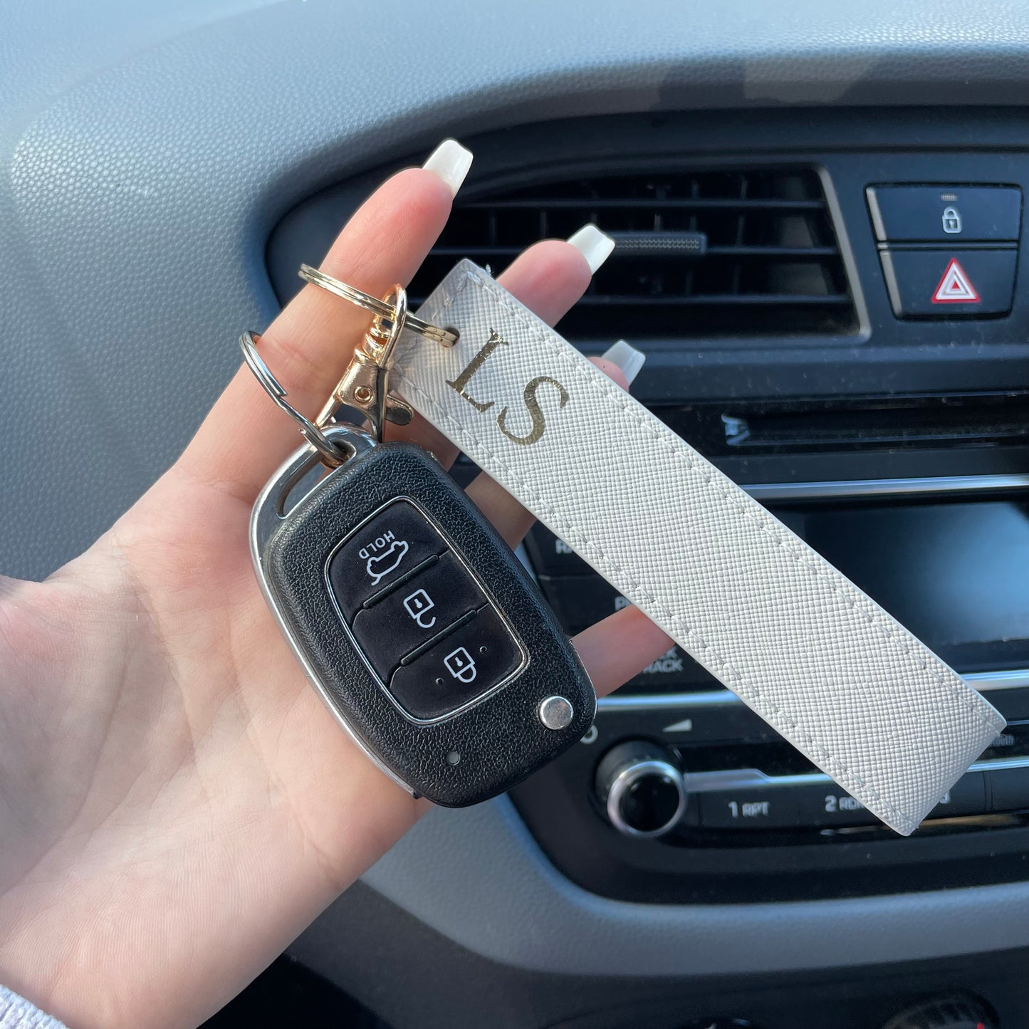 Personalised Saffiano Leather Wristlet Strap Handle key chains key rings