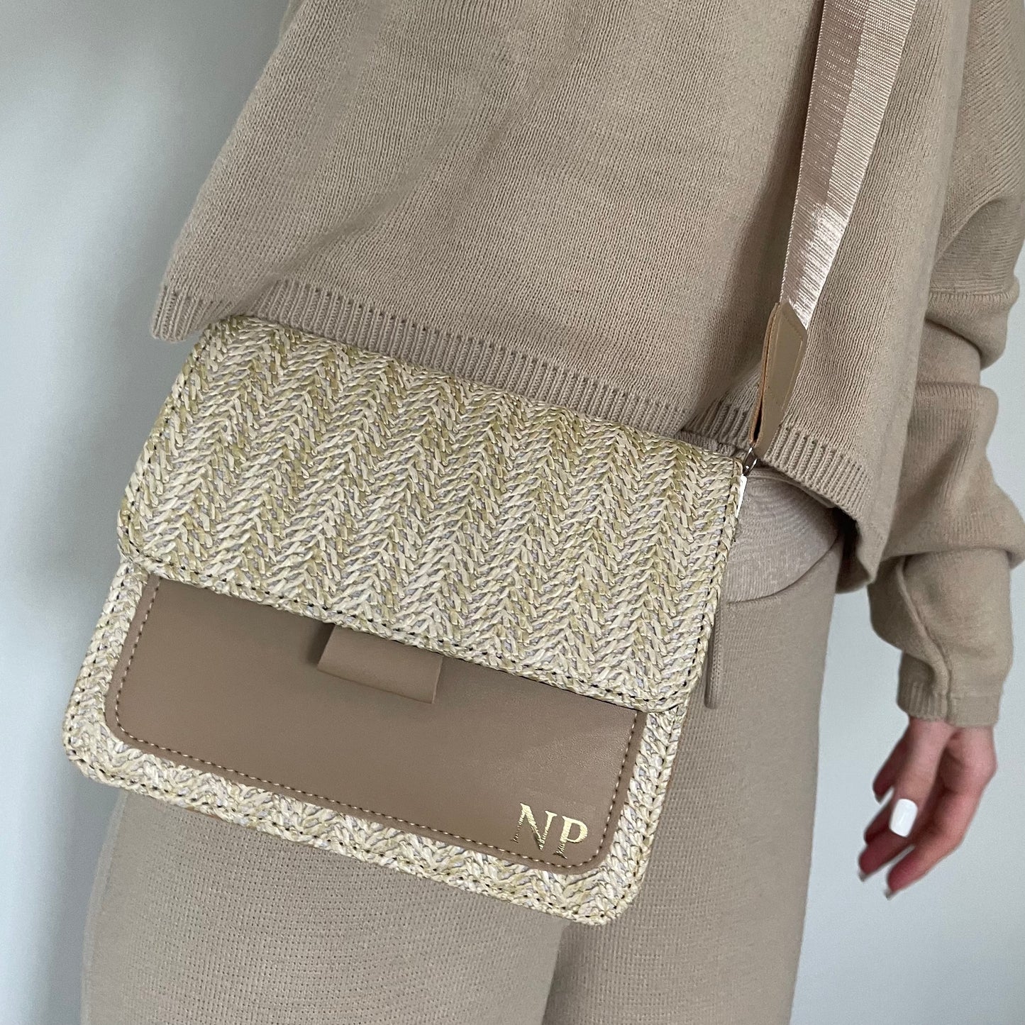 Personalised Mini MICHELLE Straw Cross Body Bag
