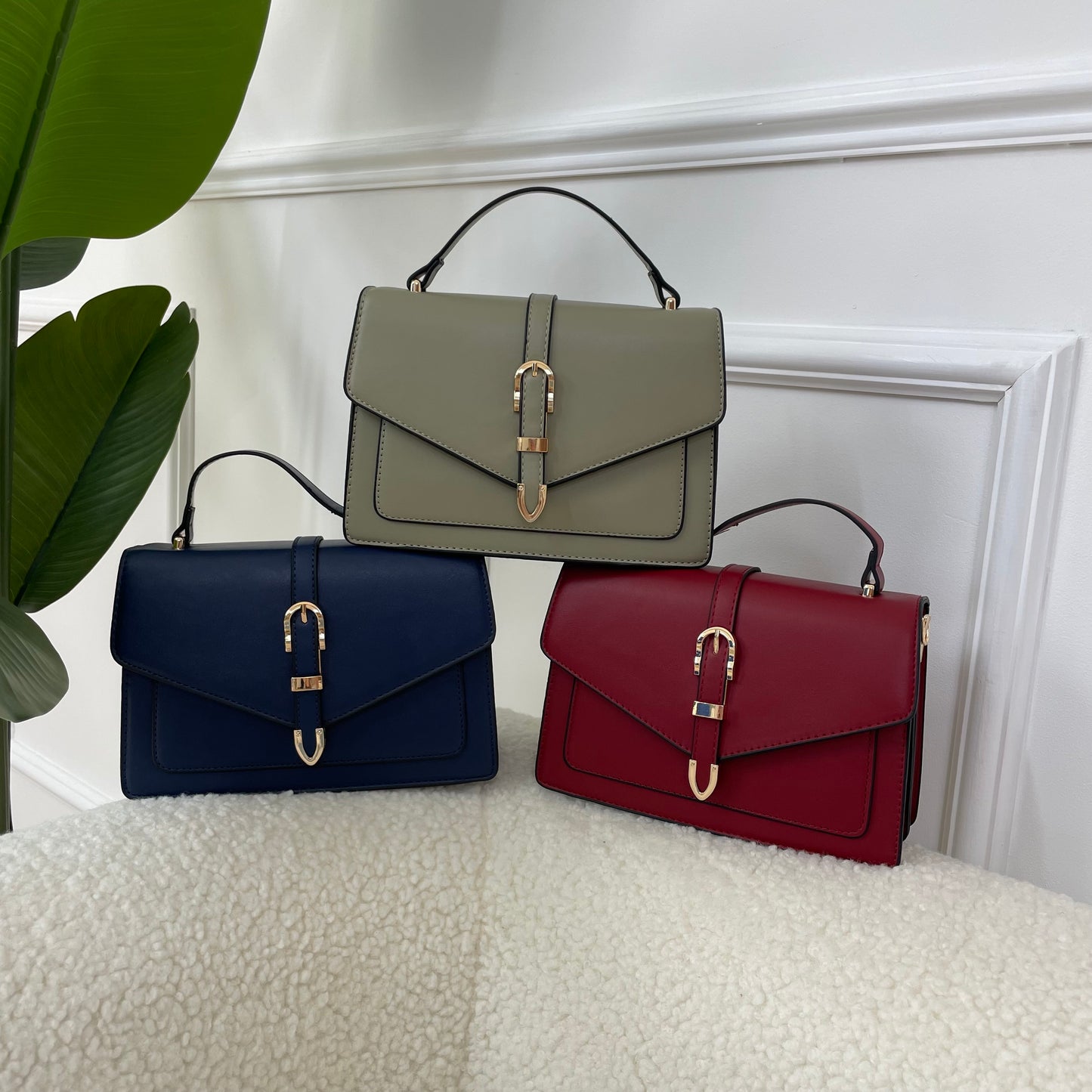Personalised JANE Buckle Satchel Faux Leather Cross Body Bag