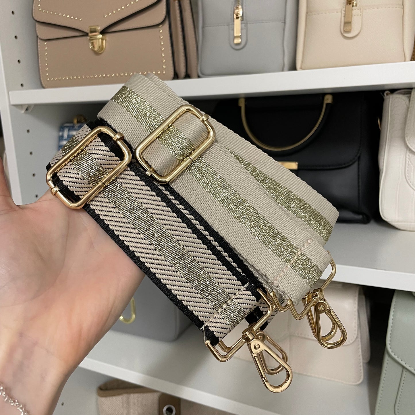 Champagne Stripe Gold Hardware Bag Straps