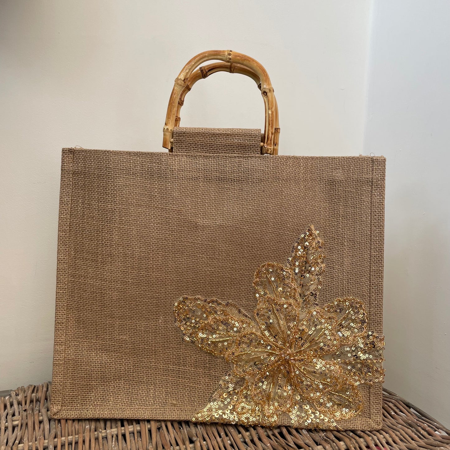 Bamboo Handle Flower Tote Bag