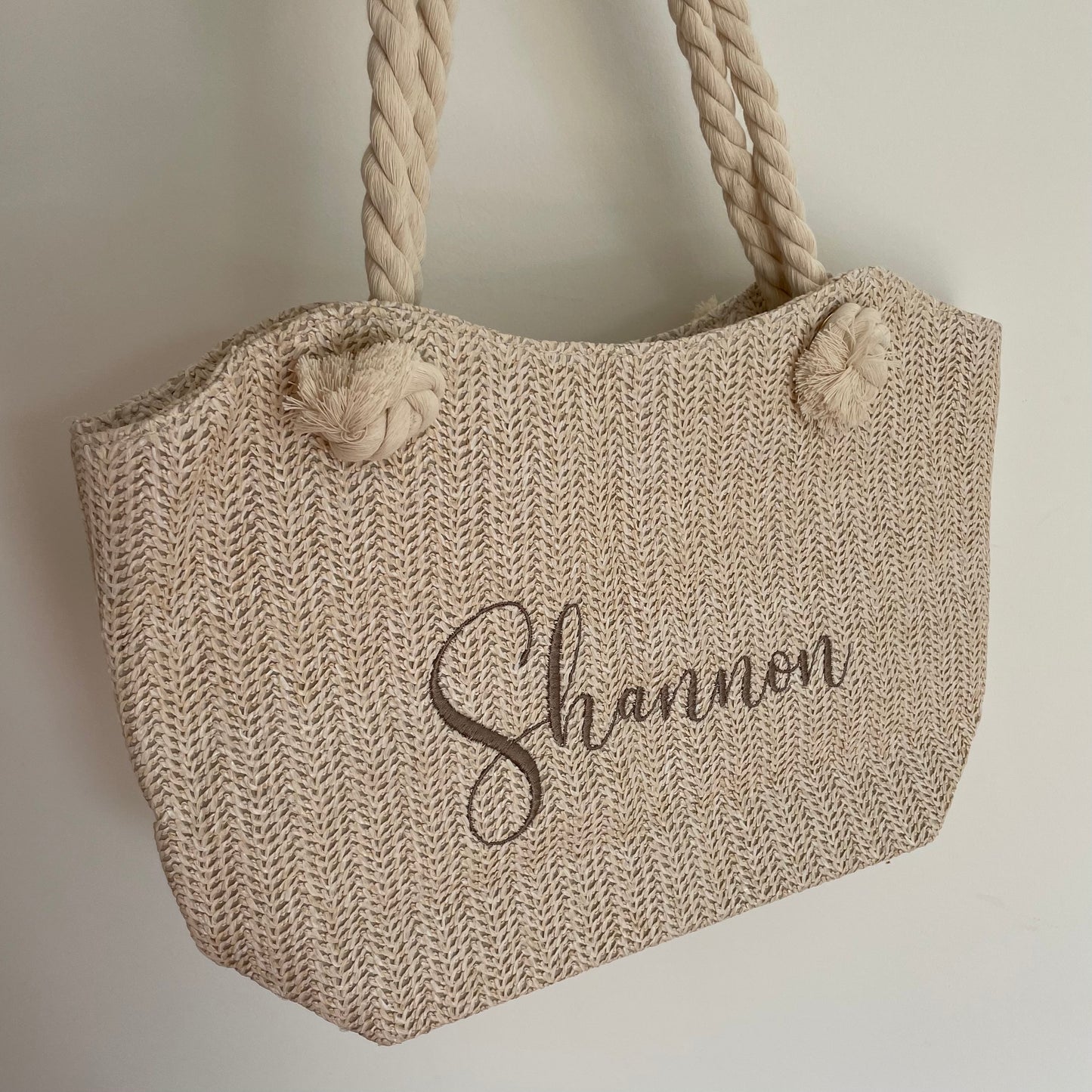 Personalised WILLOW Straw Rope Handle Tote & Clutch bag