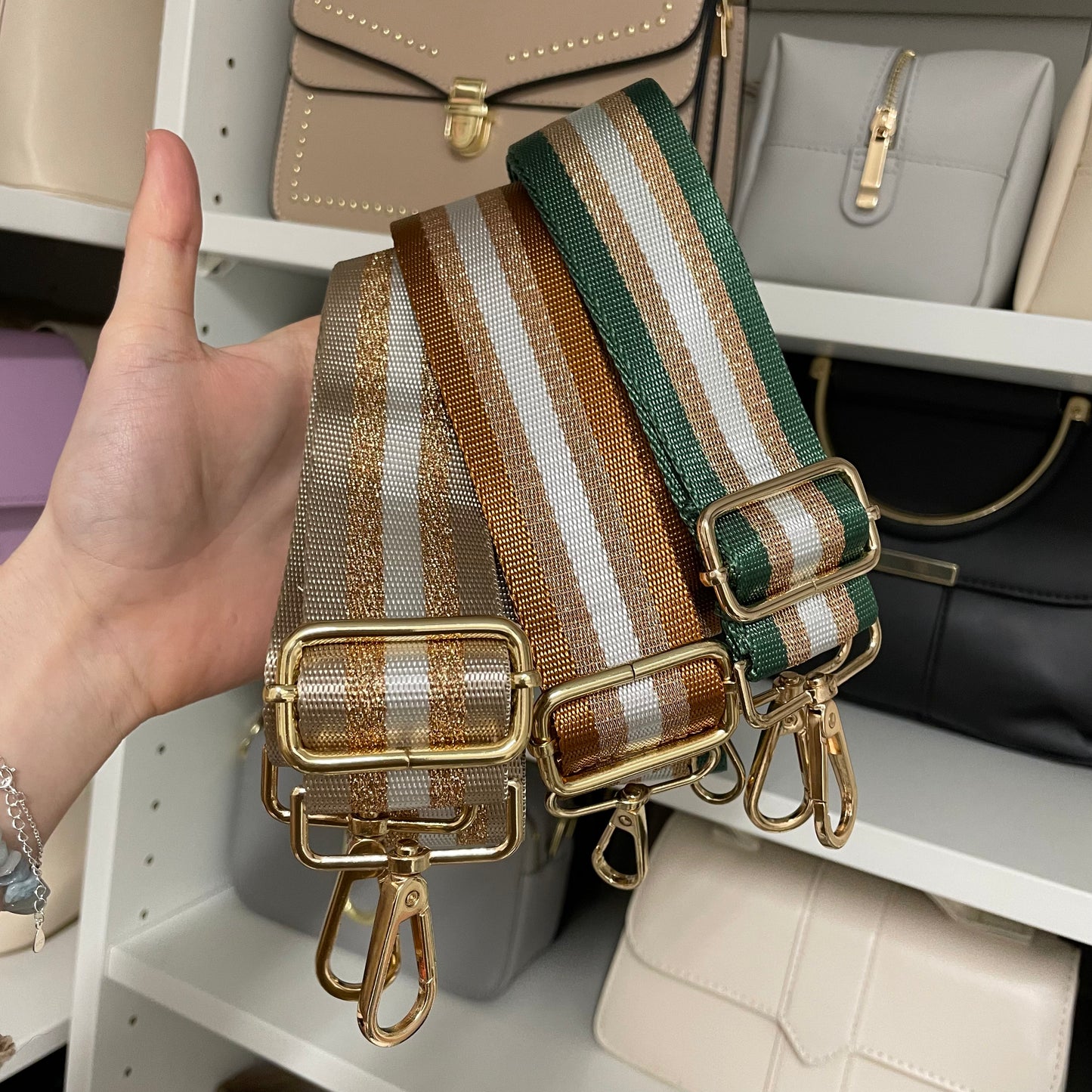 Gold Stripe Gold Hardware Bag Straps