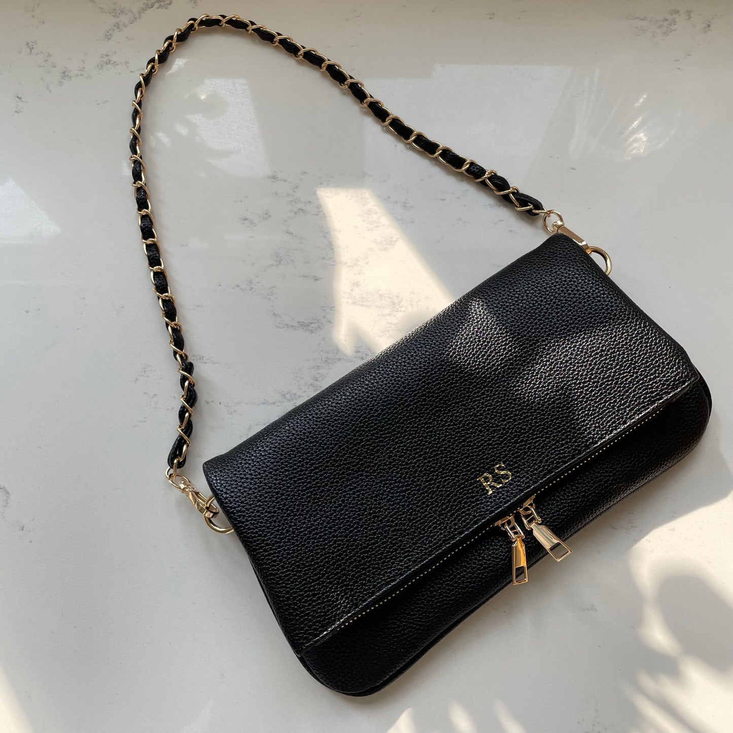 Personalised GEMMA Embossed Faux Leather Chain Shoulder Bag