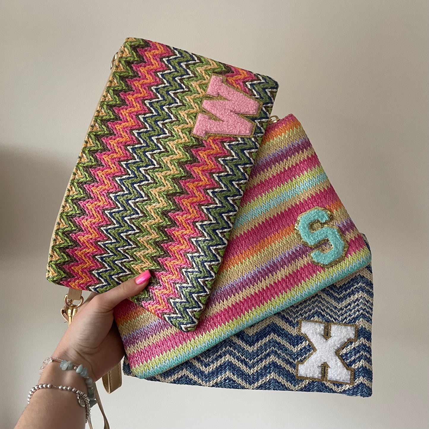 Personalised Chevron Zig Zag Pouch Clutch Patch Toiletry Makeup Cosmetic Bag